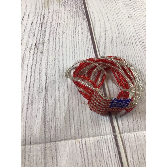 14 Strand Beaded Red White Blue Stretch Bracelet USA Flag Stars And Stripes - Picture 4 of 8